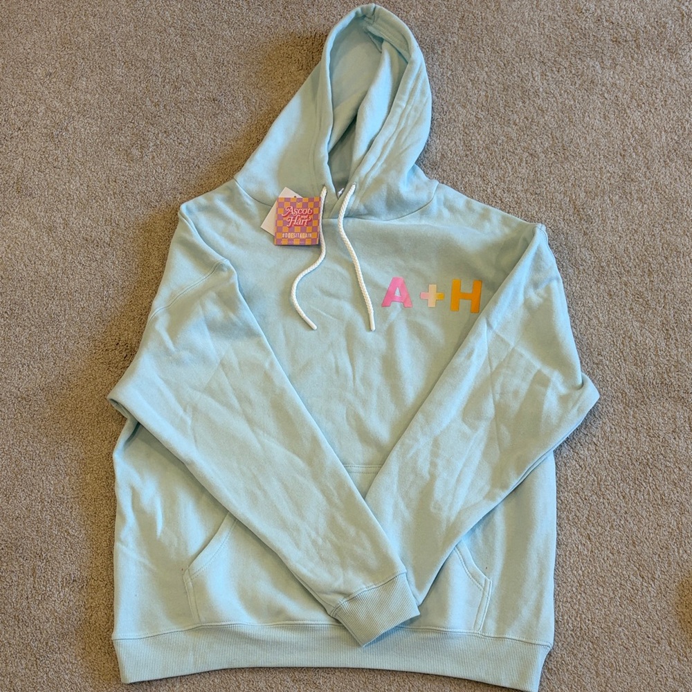 Ascot and Hart Light Blue Hoodie with A+H Logo size small